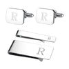 4PC Cufflinks Tie Bar Money Clip Button Shirt Personalized Initials Letter A Gift Set - BodyJ4you