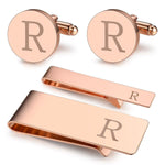 4PC Cufflinks Tie Bar Money Clip Button Shirt Personalized Initials Letter A Gift Set - BodyJ4you