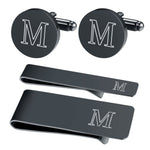 4PC Cufflinks Tie Bar Money Clip Button Shirt Personalized Initials Letter A Gift Set - BodyJ4you