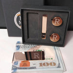 4PC Cufflinks Tie Bar Money Clip Button Shirt Personalized Initials Letter A Gift Set - BodyJ4you