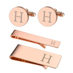 4PC Cufflinks Tie Bar Money Clip Button Shirt Personalized Initials Letter A Gift Set - BodyJ4you