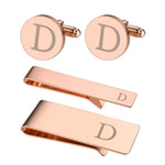 4PC Cufflinks Tie Bar Money Clip Button Shirt Personalized Initials Letter A Gift Set - BodyJ4you