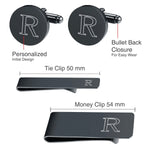 4PC Cufflinks Tie Bar Money Clip Button Shirt Personalized Initials Letter A Gift Set - BodyJ4you