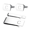 4PC Cufflinks Tie Bar Money Clip Button Shirt Personalized Initials Letter A Gift Set - BodyJ4you