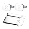4PC Cufflinks Tie Bar Money Clip Button Shirt Personalized Initials Letter A Gift Set - BodyJ4you