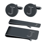 4PC Cufflinks Tie Bar Money Clip Button Shirt Personalized Initials Letter A Gift Set - BodyJ4you