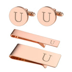 4PC Cufflinks Tie Bar Money Clip Button Shirt Personalized Initials Letter A Gift Set - BodyJ4you