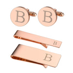 4PC Cufflinks Tie Bar Money Clip Button Shirt Personalized Initials Letter A Gift Set - BodyJ4you