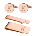 4PC Cufflinks Tie Bar Money Clip Button Shirt Personalized Initials Letter A Gift Set - BodyJ4you