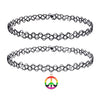 BodyJ4You 2PC Tattoo Choker Necklace Set - 90s Accessories Women Teen Girls Kids - Peace Hippy Rainbow Pendant Charm - Summer Style Gift Idea