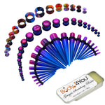 50PC Gauges Kit Ear Stretching Aftercare Balm 14G-12MM Acrylic Silicone Tapers Plug Tunnels - BodyJ4you
