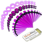 50PC Gauges Kit Ear Stretching Aftercare Balm 14G-12MM Acrylic Silicone Tapers Plug Tunnels - BodyJ4you