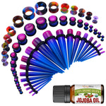 54PC Ear Stretching Kit 14G-12mm - Aftercare Jojoba Oil - Acrylic Plugs Gauge Tapers Silicone Tunnels - Lightweight Expanders Men Women - BodyJ4you