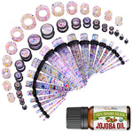 54PC Ear Stretching Kit 14G-12mm - Aftercare Jojoba Oil - Acrylic Plugs Gauge Tapers Silicone Tunnels - Lightweight Expanders Men Women - BodyJ4you