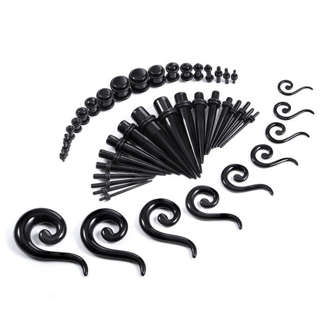 54PC Gauges Kit Ear Stretching 14G-00G Acrylic Hanger Tapers Plugs Body Piercing Set - BodyJ4you