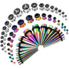 54PC Gauges Kit Ear Stretching 14G-00G Multicolor Surgical Steel Taper Plug Body Piercing - BodyJ4you