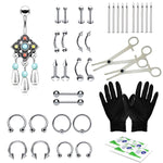 36PC PRO Piercing Kit Stainless Steel 14G 16G Belly Ring Tongue Nipple Nose Jewelry