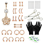 36PC PRO Piercing Kit Stainless Steel 14G 16G Belly Ring Tongue Nipple Nose Jewelry