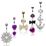 5PC Belly Button Rings 14G Hamsa Star Dremcatcher Peace Steel CZ Women Navel Piercing - BodyJ4you