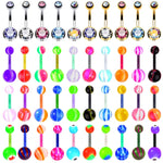 60PC Belly Button Ring Set 14G Mix CZ Steel Acrylic Bioflex Banana Bar Body Piercing Jewelry - BodyJ4you