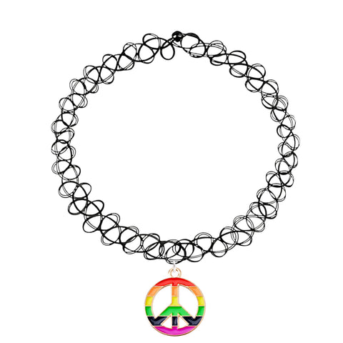 BodyJ4You 2PC Tattoo Choker Necklace Set - 90s Accessories Women Teen Girls Kids - Peace Hippy Rainbow Pendant Charm - Summer Style Gift Idea