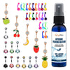 65 Belly Button Rings Dangle Barbells Aftercare Saline Spray 14G Acrylic Bioflex Steel CZ Navel - BodyJ4you