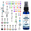 65 Belly Button Rings Dangle Barbells Aftercare Saline Spray 14G Acrylic Bioflex Steel CZ Navel - BodyJ4you
