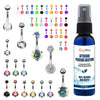 65 Belly Button Rings Dangle Barbells Aftercare Saline Spray 14G Acrylic Bioflex Steel CZ Navel - BodyJ4you