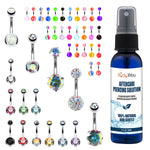 65 Belly Button Rings Dangle Barbells Aftercare Saline Spray 14G Acrylic Bioflex Steel CZ Navel - BodyJ4you