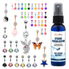 65 Belly Button Rings Dangle Barbells Aftercare Saline Spray 14G Acrylic Bioflex Steel CZ Navel - BodyJ4you