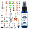 65 Belly Button Rings Dangle Barbells Aftercare Saline Spray 14G Acrylic Bioflex Steel CZ Navel - BodyJ4you