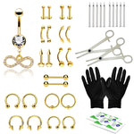 36PC PRO Piercing Kit Stainless Steel 14G 16G Belly Ring Tongue Nipple Nose Jewelry