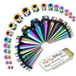 37PC Gauges Kit Ear Stretching Aftercare Balm 14G-00G Steel Taper Screw Fit Tunnel Jewelry
