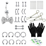 36PC PRO Piercing Kit Stainless Steel 14G 16G Belly Ring Tongue Nipple Nose Jewelry