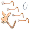 6PC Nose Screw Stud Playboy Bunny Hoop Ring 20G Steel CZ Nostril Girl Women Piercing Jewelry - BodyJ4you