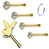 6PC Nose Stud Bone Playboy Bunny Hoop Ring 20G Surgical Steel CZ Nostril Girl Women Piercing Jewelry - BodyJ4you