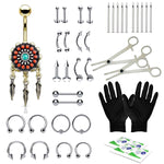 36PC PRO Piercing Kit Stainless Steel 14G 16G Belly Ring Tongue Nipple Nose Jewelry