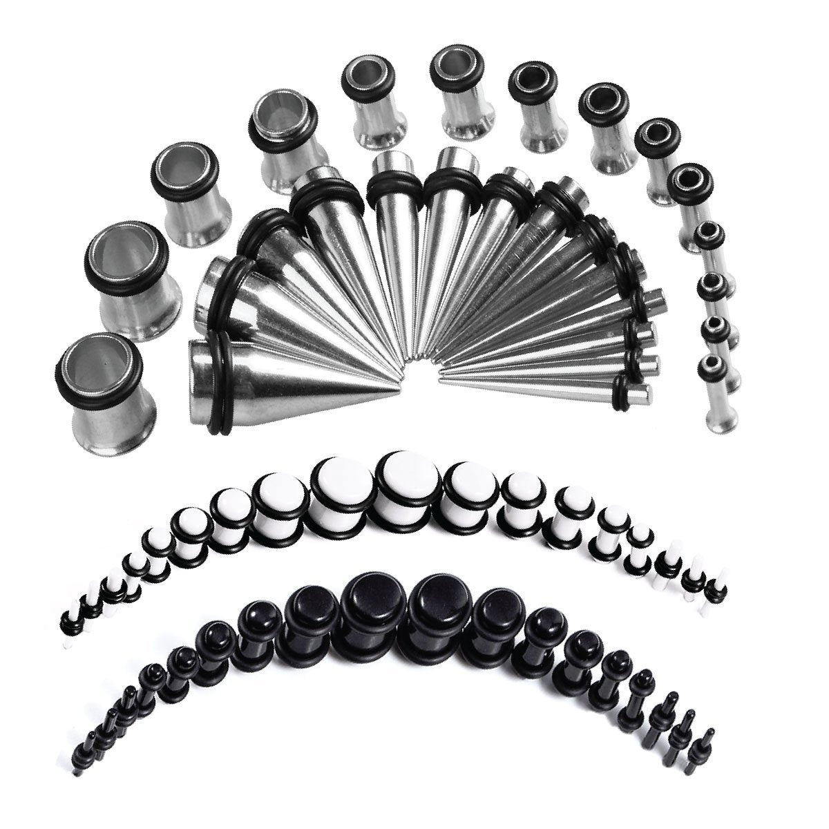 72PC Gauges Kit Acrylic Plugs Stainless Steel Tapers 14G-00G Ear Stretching Piercing Set - BodyJ4you