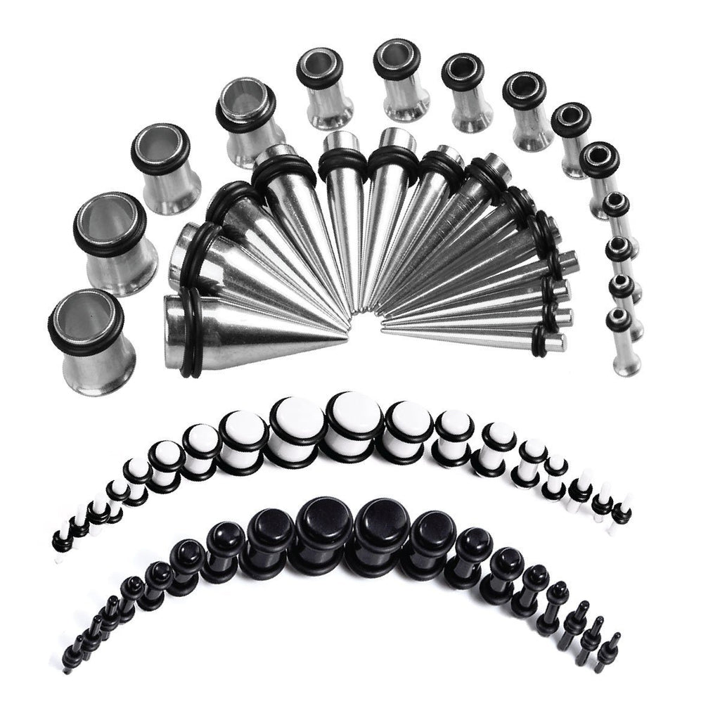 72PC Gauges Kit Acrylic Plugs Stainless Steel Tapers 14G-00G Ear Stret –  BodyJ4you