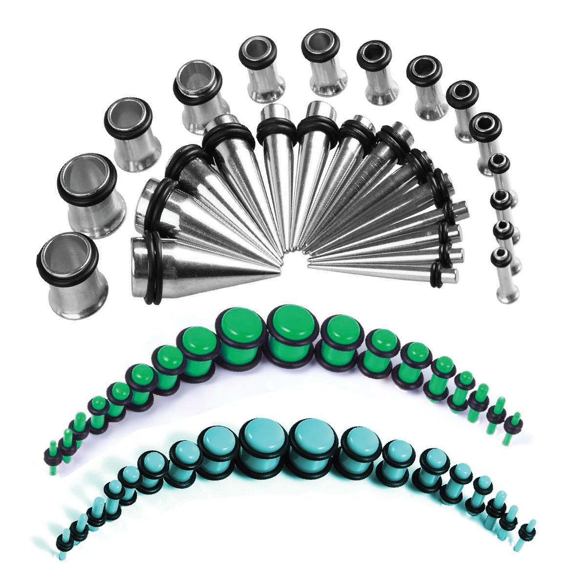 72PC Gauges Kit Acrylic Plugs Stainless Steel Tapers 14G-00G Ear Stretching Piercing Set - BodyJ4you