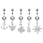 5PC Belly Button Rings 14G Hamsa Star Dremcatcher Peace Steel CZ Women Navel Piercing