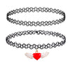 BodyJ4You 2PC Tattoo Choker Necklace Set - 90s Accessories Women Teen Girls Kids - Red Heart Wings Pendant Charm - Summer Style Gift Idea