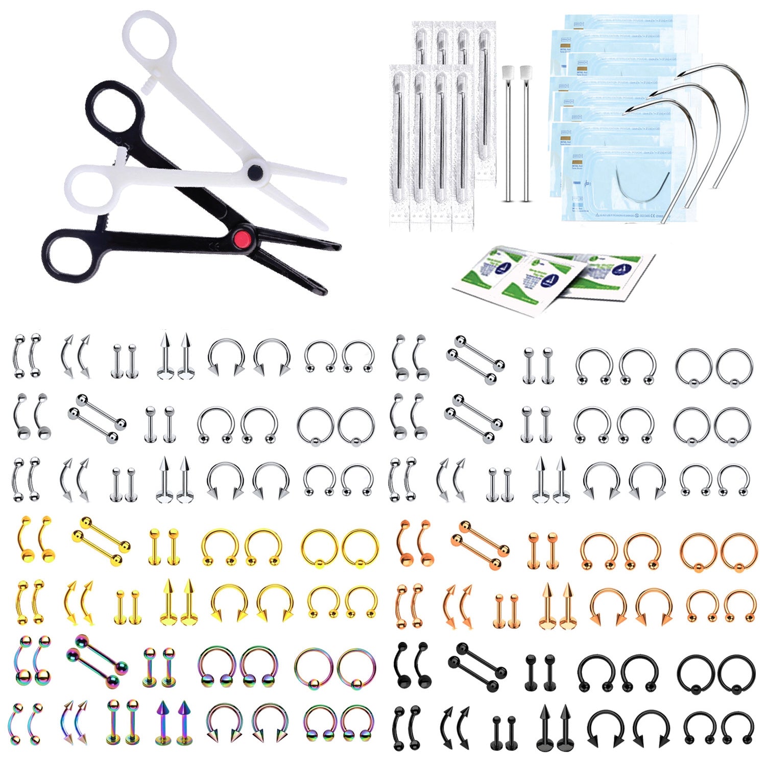 200PC Professional Body Piercing Kit 14G 16G Belly Ring Labret