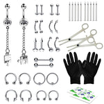 36PC PRO Piercing Kit Stainless Steel 14G 16G Belly Ring Tongue Nipple Nose Jewelry