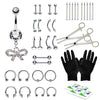 36PC PRO Piercing Kit Stainless Steel 14G 16G Belly Ring Tongue Nipple Nose Jewelry