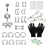 36PC PRO Piercing Kit Stainless Steel 14G 16G Belly Ring Tongue Nipple Nose Jewelry