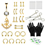 36PC PRO Piercing Kit Stainless Steel 14G 16G Belly Ring Tongue Nipple Nose Jewelry