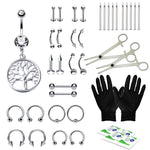 36PC PRO Piercing Kit Stainless Steel 14G 16G Belly Ring Tongue Nipple Nose Jewelry