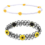 BodyJ4You 2PC Tattoo Choker Necklace Set - 90s Accessories Women Teen Girls Kids - Daisy Flower Boho Glass Beads - Summer Style Gift Idea