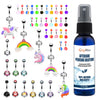 65 Belly Button Rings Dangle Barbells Aftercare Saline Spray 14G Acrylic Bioflex Steel CZ Navel